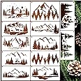 12 Pieces Mountain Stencils Pine Tree Stencils for Painting on Wood Reusable Forest Deer Bear Drawing Templates for Wood Burning Furniture Wall Fabric Window Crafts (12 Mountain)
