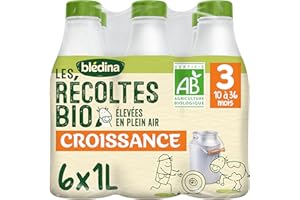Blédina - Les Récoltes Bio Croissance - Lait Bébé Bio - De 10 à 36 Mois - 6 Bouteilles de 1L