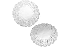 QUARKZMAN Pack of 50 Cake Mats, 11.4 cm Round, Decorative Disposable Lace Paper Place Mats for Cakes, Desserts, Food Decoration, Wedding, Birthday, Silver