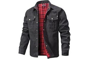Zaitun Men's Flannel Lined Shacket Jacket Plaid Brushed Lining Cowboy Western Twill Outdoor Shirt Jacket