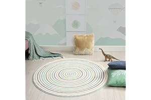 the carpet Monde Kids - Alfombra Infantil Moderna, Suave, fácil de Limpiar, Colores Vivos, Redonda, Multicolor, 80 x 80 cm