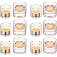 Glasseam Glass Tea Light Candle Holders, Cylinder Small Candle Holder Set of 12, Clear Christmas Tea Light Holders for Living Room, Elegant Tea Light Holder for Home Decor Wedding Centrepieces