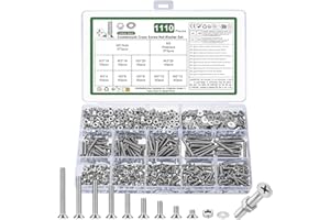 YOUYIDUN 1110 Pcs M3 Screws Set, Countersunk Bolts and Nuts, Flat Head Machine Screw Nut and Bolt with Washers, Cross Head screws bolts and nuts Assortment Kit(M3, Silver)