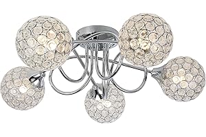 UKEW Modern Flush Decorative 5 Way Ceiling Light Round Mesh or Jewel Sphere Kitchen Bedroom Lights (Jewel)
