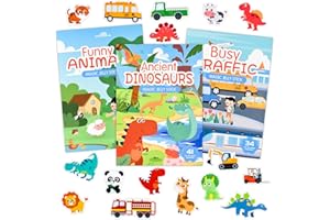 ASTARON 3 pacchetti di libri di adesivi riutilizzabili per bambini, giocattoli educativi sensoriali di apprendimento con adesivi 3D, giocattoli da viaggio, attività di aereo per bambini