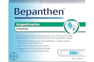 ‎BEPANTHEN Bepanthen Augentropfen Intense | Hilfe für sehr trockene und chronisch trockene Augen | für Kontaktlinsen geeignet | langanhaltende Befeuchtung | 20 x 0,4ml