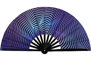 Gionforsy 2 x Rave Handfächer aus Bambus, mit Handfächern, groß, zusammenklappbar, mit hellen Farben, Stoff-Fächern für Festival (1 Stück, Stil 10)