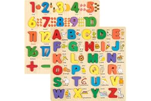 WISPLYE Puzzle Alfabeto ABC in Legno Set Giocattolo Educativo, Numero Montessori Giochi Tavolo Blocchi Colori Cognizione per Prescolare 3 4 5 Anni Bambini Regalo