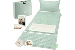 BACKLAXX ® Tapis d'acupression avec coussin, XL [+120 % de surface en plus], chiffon et sac, tapis d'acupuncture avec picots pour massage et détente du cou et des épaules, tapis de massage dos