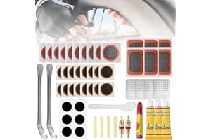 EHIOG 56 Pezzi Kit Riparazione Bici, con Toppe Autoadesive e Vulcanizzate, Attrezzi Multifunzione, Leve Smontagomme e Scatola Portatile, per MTB, Bici da Corsa e BMX