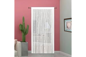 TAIYUHOMES Perlenvorhang Für Türen Fliegenvorhang Insektenschutz Fliegentürvorhang Dekorative Gardine Balkontür Türvorhang Fliegen Vorhang Terrasse Türvorhänge Terrassentür Fadenvorhang (Weiß 90x200cm(35x79''))