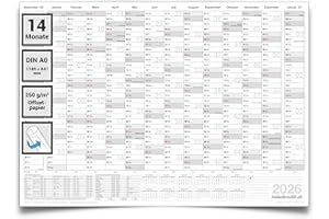 DIN A0 XXL Year Planner Calendar Wall Calendar 2026 14 Month Overview Grey 118.8 x 84.0 cm Large Rolled Wall Planner Year Calendar in German Kalenderoutlet