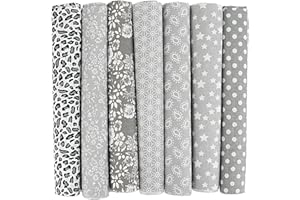 GORSMOON Set of 7 Cotton Fabric 50 x 50 cm - Fabrics for Sewing, Patchwork Fabrics, Fabric Scraps - DIY Fabric for Crafts, Quilting, Decoration & Doll Clothes - 100% Cotton, Various Designs (Grey, 50 x 50 cm)