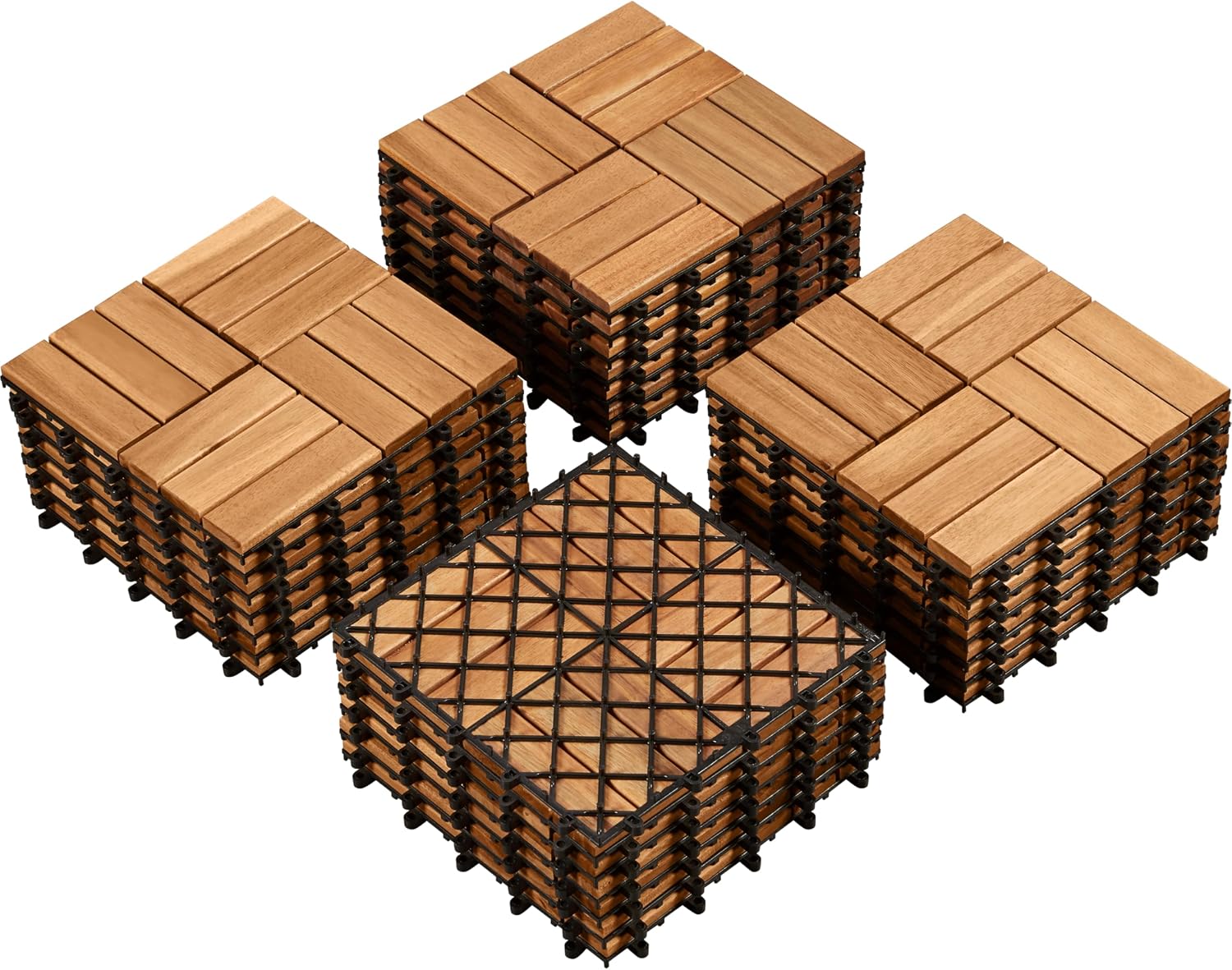 Yaheetech 27 Piezas Baldosas de Madera de Acacia 30x30cm /2,6 m² Suelo Terraza Exterior Azulejos de Entrelazados para Jardín Balcón Jardín Patio Antideslizante