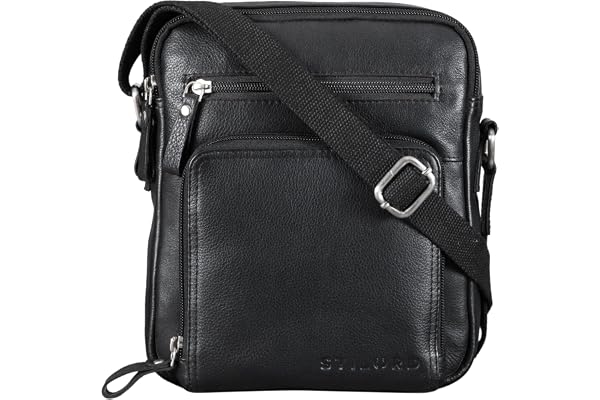 STILORD Darius Sacoche Messenger Homme Cuir Petit Sac à Bandoulière Vintage pour Tablet 10,1" Sac Homme à l'Épaule Besace en Cuir Véritable Couleur:Noir