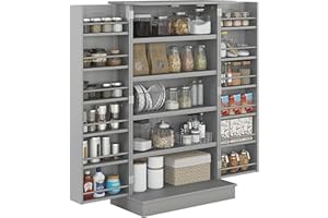 HOMCOM Armario de Cocina Armario Despensa Cocina con 2 Puertas y 16 Estantes Alacena Moderna con Estantes Ajustables para Comedor Salón 60x30x104 cm Gris