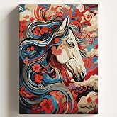 Sayılarla Boyama Tuval Hobi Seti, RENKLİ AT Temalı Fır&ccedil;a ve Boya Dahil Set (&Ccedil;ıtalı) 50X70 CM, Kendin Yap Sayılarla Tuval Boya