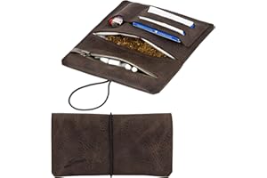 Tabaktasche aus Leder für 30g Tabakbeutel, Echtleder Dreher-Tasche inkl. Filterfach und Plättchen-Halter (Dunkelbraun)