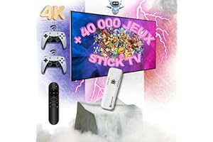 EKLAT Console RETROGAMING & Box TV Android | 14 EMULATEURS INTÉGRÉS | Console DE Jeux Stick TV (40000 Jeu Video) | HDMI 8K | Console Retro | 2 MANETTES sans Fil Blanche | Mini Console DE Jeux