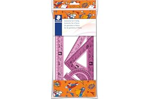 Staedtler 569 Design Comic - Polybag 1 Set De Géométrie (Règle 30 Cm, Rapporteur 10 Cm, Équerres 60/30 & 45/45) Couleurs Assorties