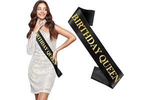 OZOSHINE Schwarze Schärpe Geburtstag mit Folienbeschriftung Satin Geburtstagsschärpe Partyzubehör zum Geburtstag Schärpe Bedrucken Birthday Sash Satinschärpe Geburtstagsparty Accessoires - Birthday Queen