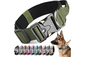 Viugex Collar Perro Táctico, Collares de Perro Militar Ancho con Hebilla de Metal y Mango de Control, Ajustable Nylon Cómodos Collar para Perros Pequeños Medianos Grandes (Verde Militar, XL)