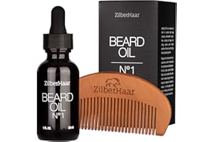 ZilberHaar - Beard Oil N 1 + Beard Comb - Pure, Organic Moroccan Jojoba Oil and Argan Oil - Natural Ingredients, Fragrance Free, Cruelty Free - For Natural Beard Growth and Hydration - 1 oz