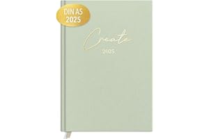 KIND OF HAZEL® Terminplaner 2025 A5 Khaki | Hochwertiger Kalender 2025 Planer mit Goldfolienprägung | Notizbuch A5 Organisieren | To Do Liste Daily Journal 2025 Tagebuch für Erwachsene