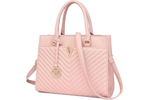 Miss Lulu Handbags for Women, Chic V-Quilted Ladies Top Handle Bags with Golden Hardware, Large PU Leather Tote for Work School Travel