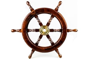 Nagina International Premium Nautical Handcrafted Wooden Ship Wheel | Pirate's Wall Home Decor & Gifts (18 Inches, Dark Rosewood)
