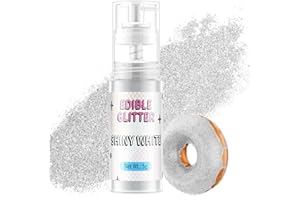 Paillettes Comestibles Spray Blanc, Waysroma Paillettes Alimentaires Comestibles Or Spray Paillette pour Pâtisserie, Fraises, Boissons, Gâteaux, Fondants, Cocktails, Chocolat (5g)