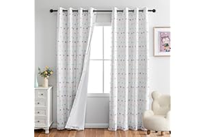MYSKY HOME Vorhang Kinderzimmer Mädchen Verdunkelungsvorhang Farbige Pompons —— Blickdichte Vorhänge mit Voile Doppellagige Vorhänge Thermovorhang Kälteschutz 2er Set, H 225 x B 140 cm, Farbig