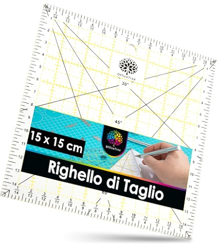 Set 2 Righelli Per Cucito E Patchwork GIONAR 30x15 Cm E 15x15 Cm - Acrilico Trasparente Con Angoli 30° 45° 60°