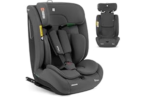 KIKKA BOO KikkaBoo Silla de Coche Bebe ISOFIX Grupo 1 2 3 (9-36 kg) i-FLIT, de 15 Meses a 12 Años, Seguridad SPS, Reposacabezas Ajustable, Top Tether, 12 Posiciones Reposacabezas, Gris Oscuro