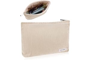 THINP Cosmetic Bags for Women, Makeup Bag Organizer Small Mini Makeup Pouch for Purse Corduroy Makeup Pouch Travel Cosmetic Bag Skin Care Bag with Metal Zipper for Travel Toiletry Girls Gift (Beige)