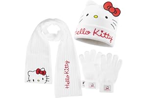 Hello Kitty Winter Accessories Set for Girls Teenagers, Cosy 3 Piece Beanie Scarf and Gloves Set - Gifts for Girls