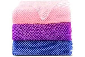 FANTASYON 3 Pcs African Exfoliating Net African Net Sponge, 80x30cm Long African Shower Sponge Body Sponge Exfoliating Sponge for Men and Women Deep Cleaning(Purple Pink Blue)