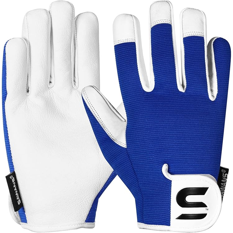 DONAU SAFETY Gants De Travail En Cuir Avec Fermeture Velcro - Taille 7/S - 1 Paire - Blanc Et Rouge - Gants De Montage - Menottes De Protection Douces Et Confortables En