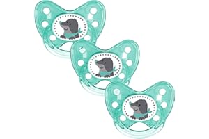dentistar Silikon Schnuller 3er-Set - Größe 3, ab 14 Monate - Zahn- & kieferfreundlicher Nuckel mit Dental-Stufe – BPA-frei – Made in Germany - Maulwurf, Mint
