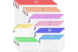 Smarpau 32PCS Plastic Zip Wallets, 8 Sizes Mesh Zipper Bags Plastic Folders, Waterproof Zip Lock Storage Bags Document Wallet for School, Office Supply, Home and Travel (8 Colors)