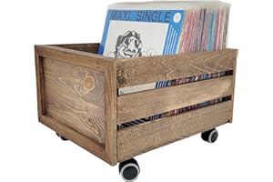 weeco Drewniana skrzynka na rolkach, winylowe płyty gramofonowe, organizer, pojemnik do przechowywania, drewniana skrzynka do przechowywania albumów w stylu retro. Drewniana płyta gramofonowa skrzynka