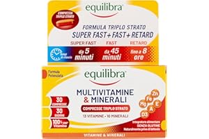 equilibra Integratori Alimentari, Multivitamine & Minerali, Formula Potenziata, per Energia, Sostegno, Mente, Metabolismo, 30 Compresse Triplo Strato a Rilascio Differenziato nel Tempo