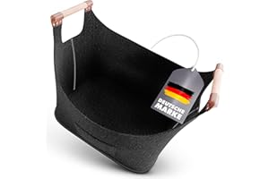 Xcelenze - XXL Holzkorb für Kaminholz mit Holzgriff Filzkorb extra dicker Filz Kaminholzkorb Filztasche faltbar auch als Einkaufskorb Auto & Aufbewahrungskorb für Holz Zeitung (Dunkelgrau)