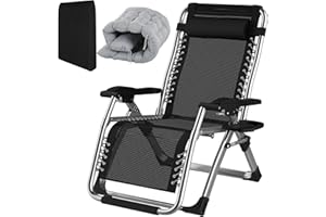 Fiutazge Sonnenliege Liegestuhl Klappbar, Relaxliege Extra Breit mit Kissen, Kopfteil, GeträNkehalter, Liegestuhl Abdeckung, Gartenliege für Patio, Balkon, Strand,Belastbar 240kg (Grau)