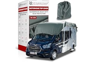 Motorhome Roof Cover – Top Protector with Straps & Storage Bag, Waterproof, UV Proof, Breathable – 150D Polyester PU Coated, Durable & Soft on Paintwork by UK Custom Covers (Size 6-6.5m, Grey)