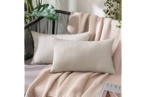 MIULEE Waterproof Outdoor Cushion Covers 12x20 Inches Set of 2 Water Resistant Decorative Throw Pillow Covers Outside for Garden Furniture Patio Couch Sofa Bed Linen Balcony, 30x50cm Beige