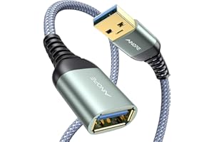 AINOPE Przedłużacz USB 3.0, wtyczka A do gniazda A z eleganckimi wtyczkami aluminiowymi, nylonowa osłona materiałowa do czytnika kart, klawiatury, drukarki, skanera, aparatu, 1M, szary