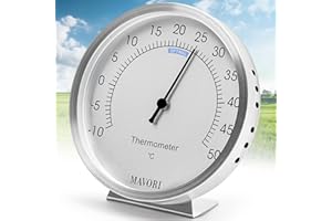 MAVORI® Raumthermometer innen analog aus Edelstahl - elegantes & präzises Zimmerthermometer zum genauen Messen der Raumtemperatur - umweltfreundlicher batteriefreier Betrieb - Ø 9,5 cm
