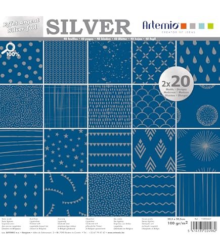 Artemio Zeichenpapier-Pad – 30 Blatt, 170 G/m², Mit Glanzeffekt & Silberfolie, Barock-Design