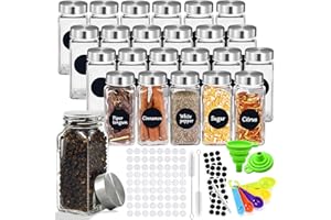 IGUGI Juego de tarros para especias rectangulares, 24 botes de especias, recipiente para especias con tapa, especias de cristal con etiquetas, embudo de Spice Jars para guardar especias